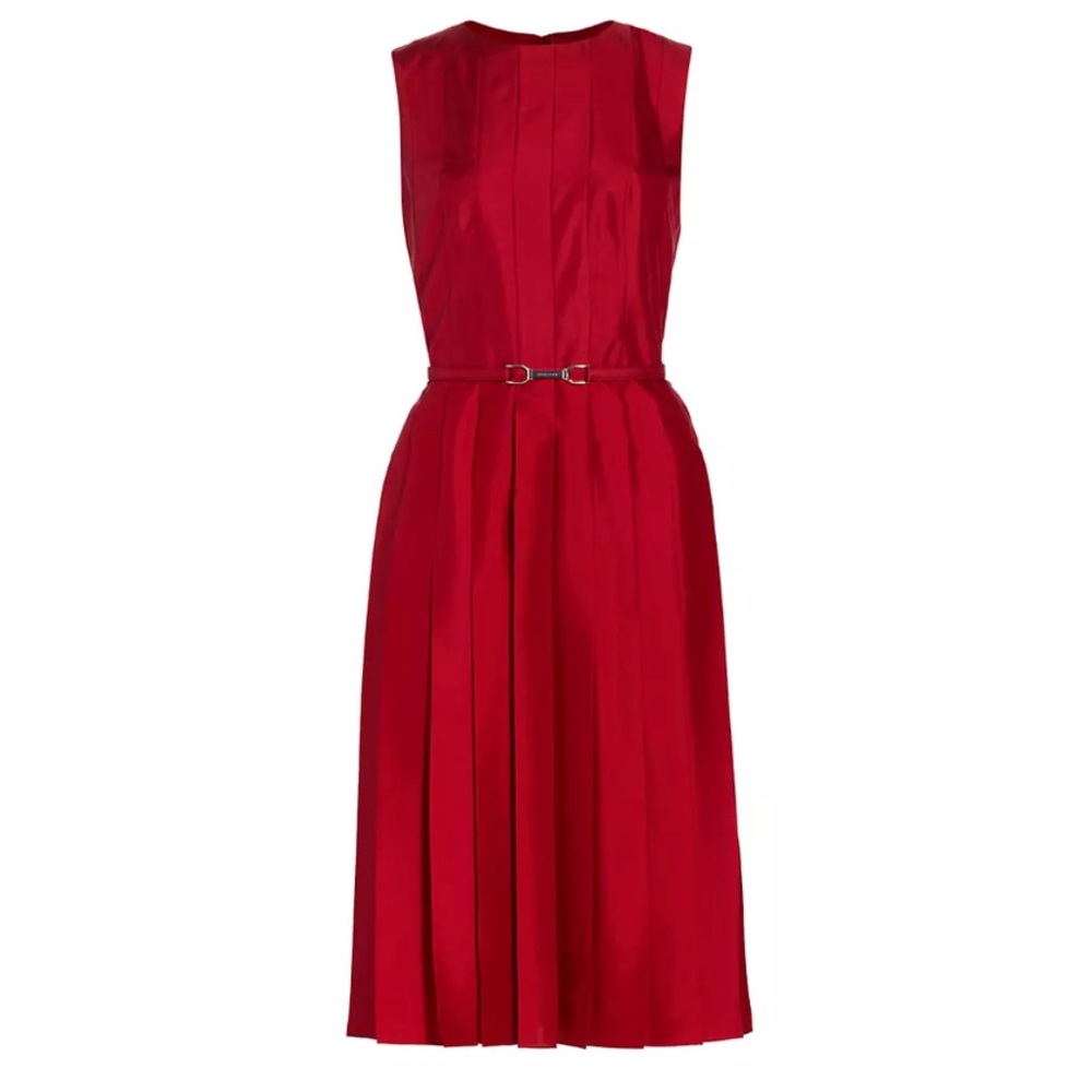 RALPH LAUREN Harlan Pleated Silk Blend Midi Dress in Red
